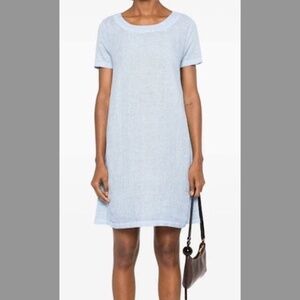 120% Lino Crew Neck T-Shirt Dress Light Blue Size IT46 / US10